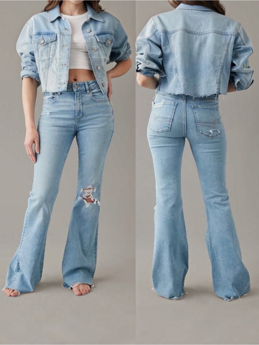 American Eagle Next Level Stretch Super High Rise Flare Jeans 6 Long NWT Light